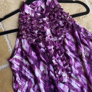 Purple medium silky with ruffles women’s blouse sleeveless